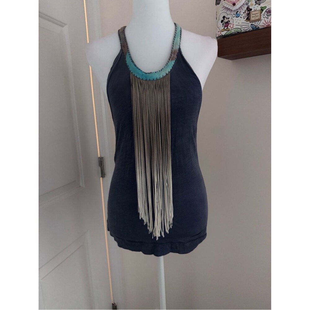 Free People Navy Halter Tank with Turquoise Fringe Necklace